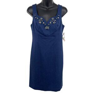 INC Blue Moon Embellished Neck Women Dress Size 4 Sheath Sleeveless Jewel New